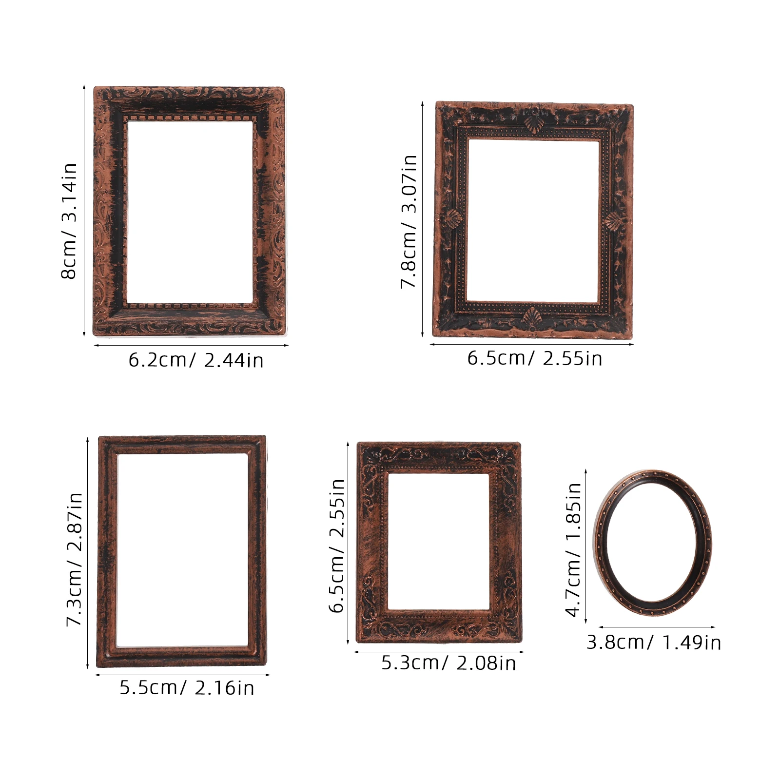 5 Pezzi Miniature di Cornici per Dipinti a Olio in Stile Retrò, Bronzo, Scala 1:12, Accessori per Casa delle Bambole, Piccole Cornici Decorative per Interni