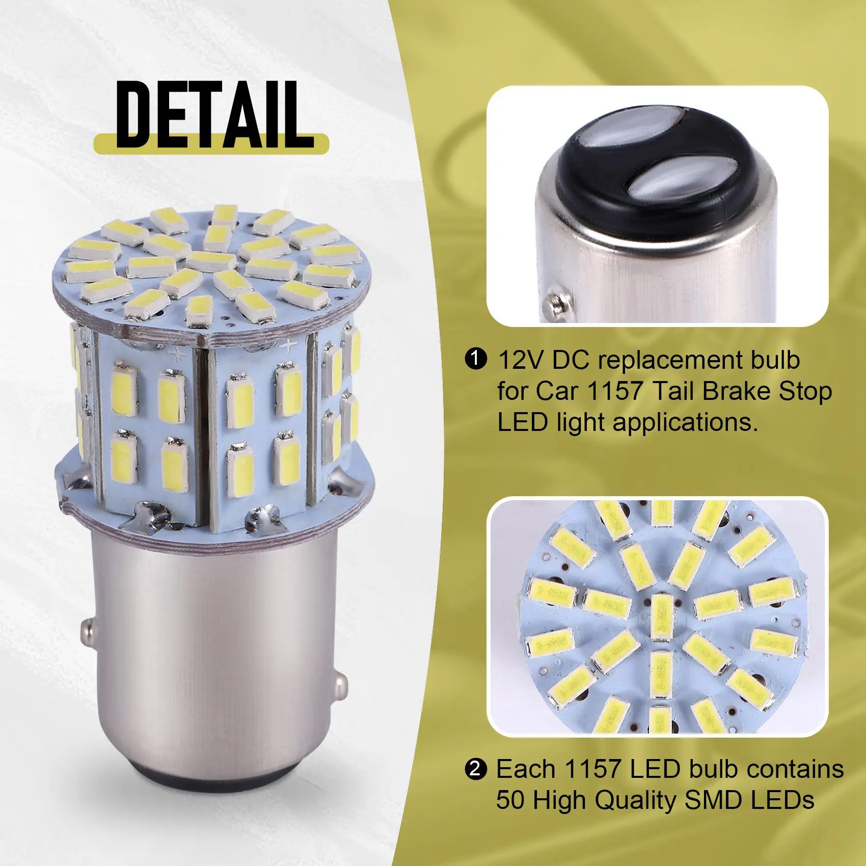 Lâmpada LED de freio na cauda, BA15D, 12V, 1157, 50SMD, 6000K Branco, 2pcs