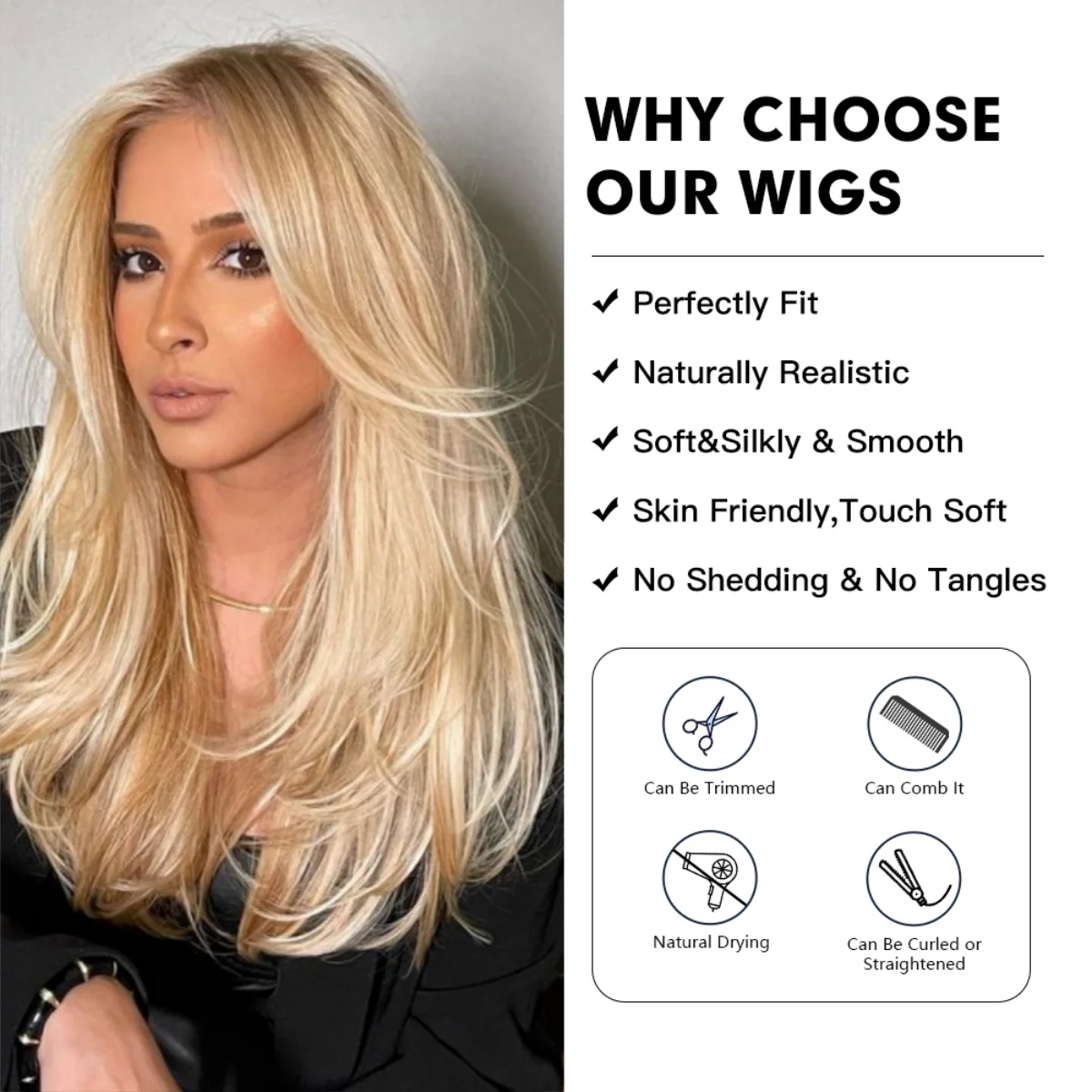 Light Blonde Straight Synthetic Lace Wig Golden Hair Long  Layered Straight for Women Daily Party Cosplay Heat Resistant Fiber