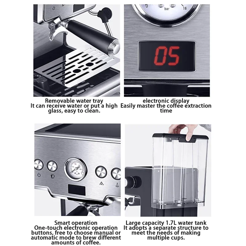 Кофеварка 15 бар, кофеварка для эспрессо, полуавтоматический насос, кофеварка для капучино, итальянская кофемашина CRM3605 для дома