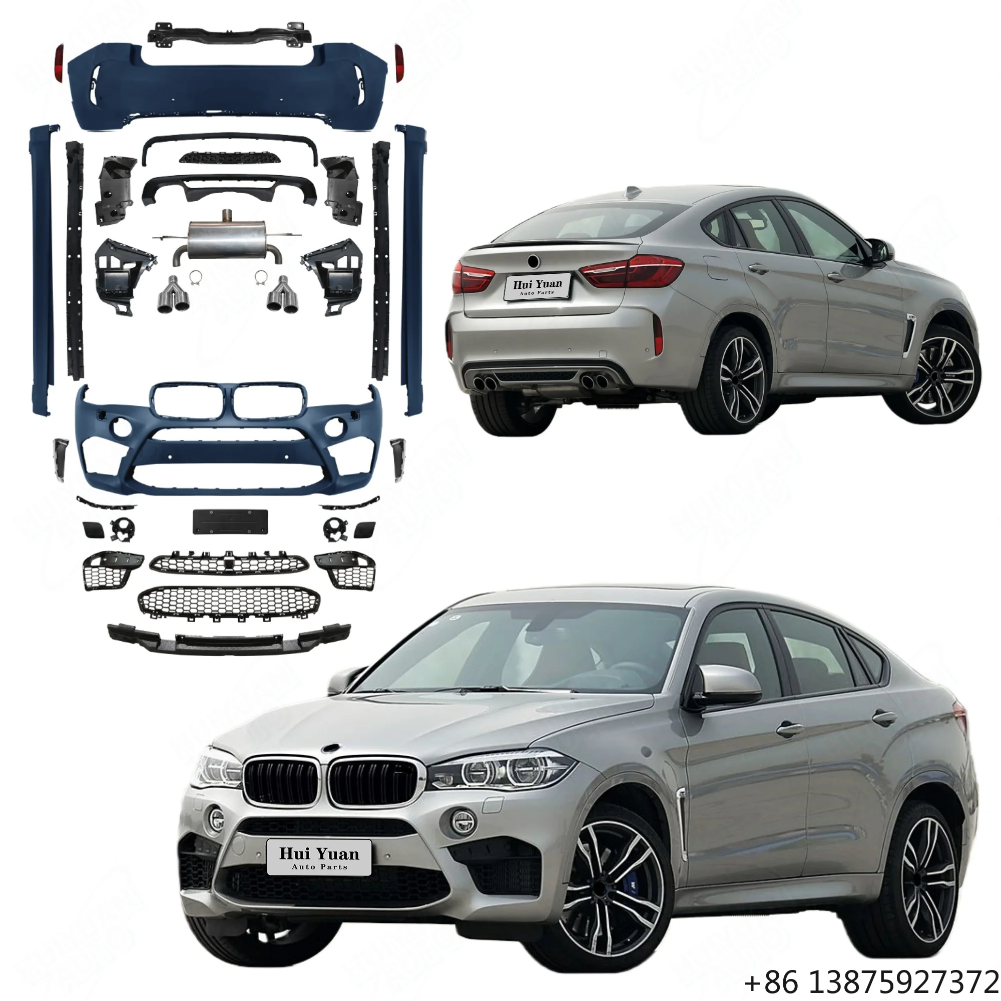 

Автомобильные бамперы для X6 F16 2014-2019, модифицированные в стиле F16 LCI X6M, с передним и задним бамперами в сборе и боковыми порогами