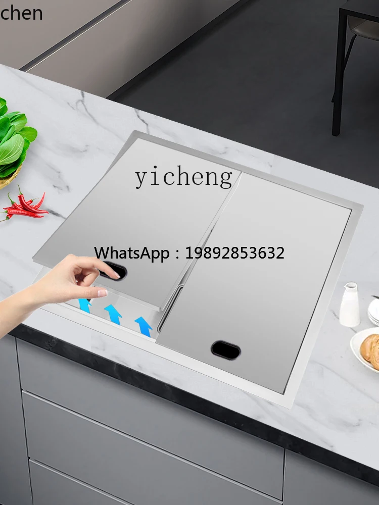YFY Hidden Sink Stainless Steel Sink with Cover Plate Kitchen Water Bar Invisible Sink Middle Island Table Small Single Slot