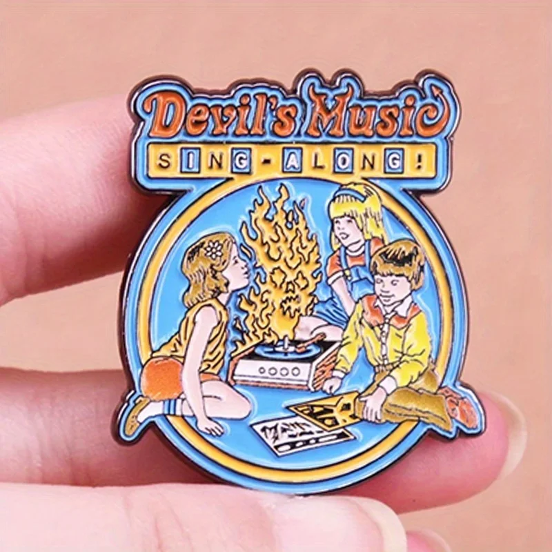 “Devil's Music” Sing-Along Enamel Pin Brooch Vintage Badge Funny Backpacks Decoration