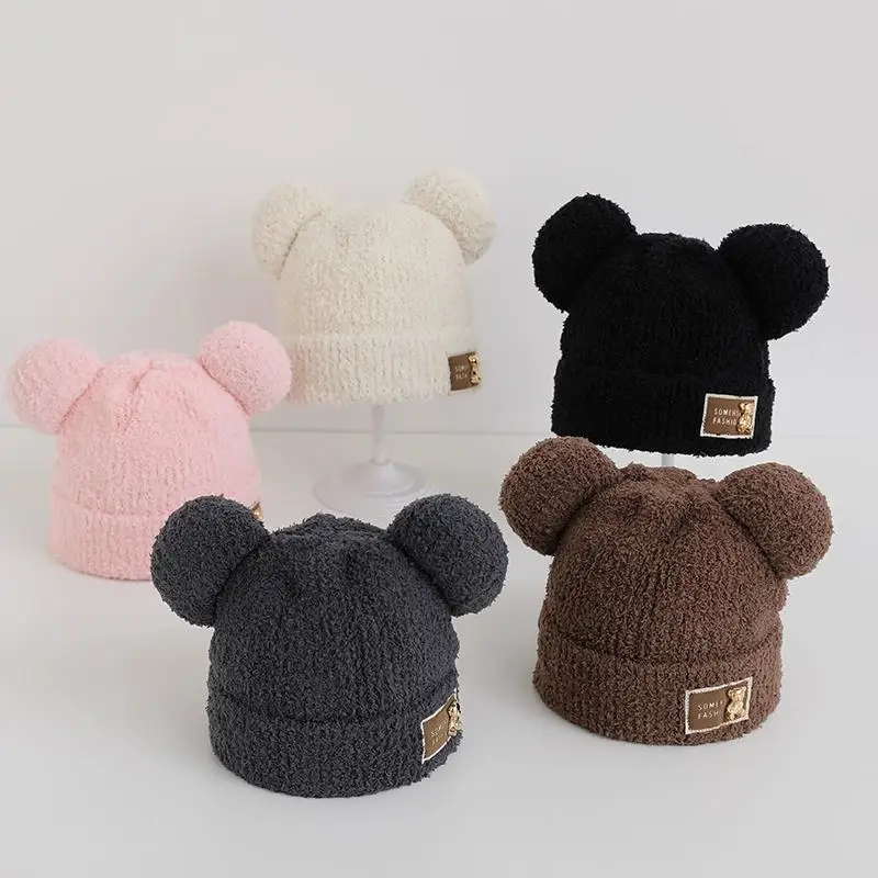 Baby hat fall and winter new plush set head cap boys and girls outdoor warm thickened windproof ear protection cap cute