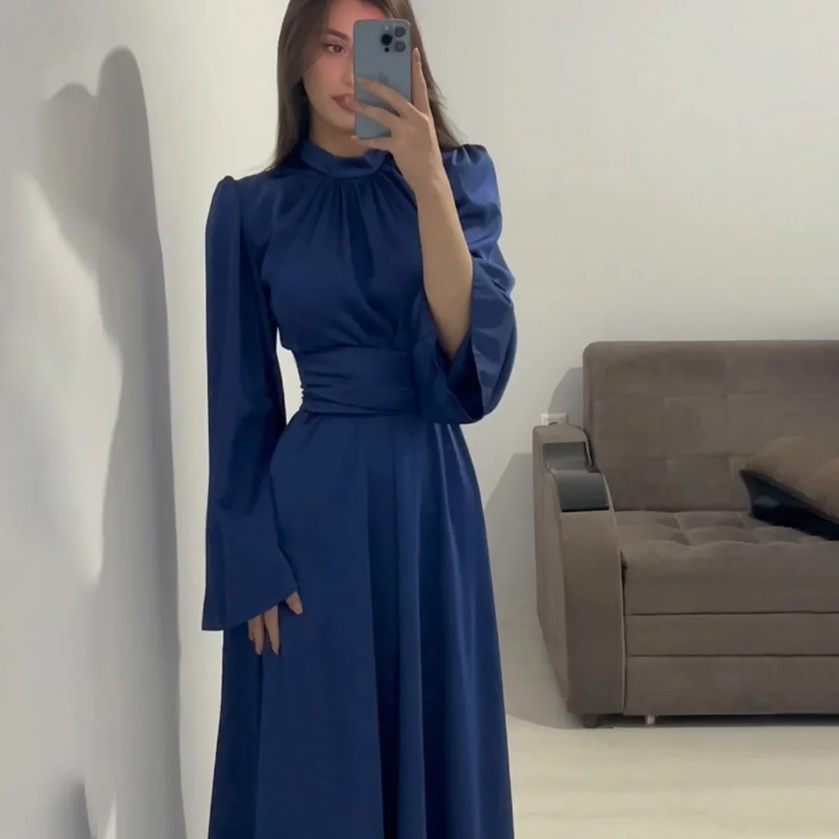 Casual Solid Long Sleeve Muslim Abayas Spring Summer Women Dresses O-neck Loose Muslim Maxi Dress Party Evening Dress Vestidos