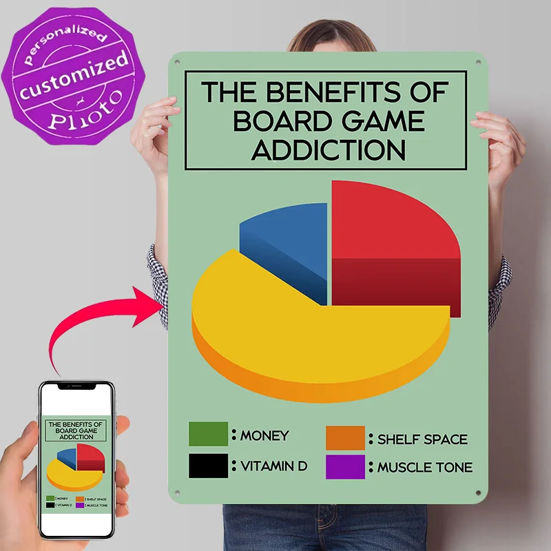 Benefits of Board Game Addiction Pie Chart Metal Poster Perfect Gift for Fans Lovers Personalized Wall Art Metal Sign for Decor