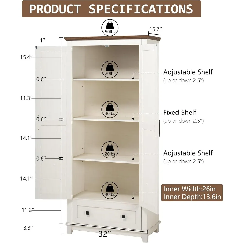 

Farmhouse Kitchen Pantry Cabinet, 72" Tall Storage Cabinet with Adjustable Shelves & Barn Doors, Freestanding Kitchen Cupboard