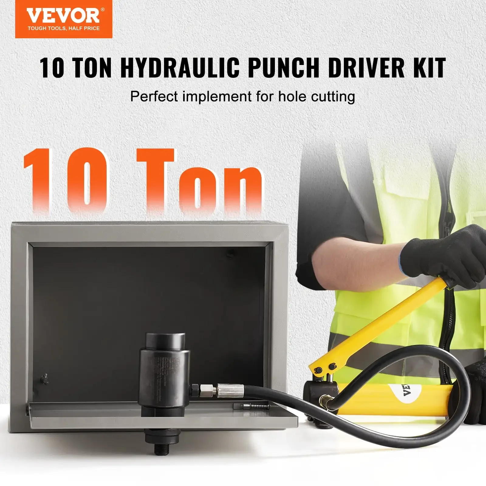 10 Ton Hydraulic Knockout Punch Driver Kit Hole Tool 1/2