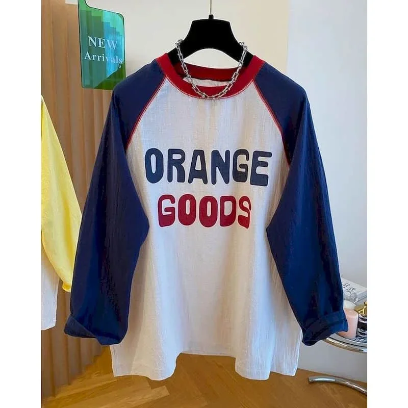 Pop Pop Literary T-shirts For Women Autumn Print Design Oversized Casual Korean Style Long Sleeve O-neck Retro Aesthetic Clothes