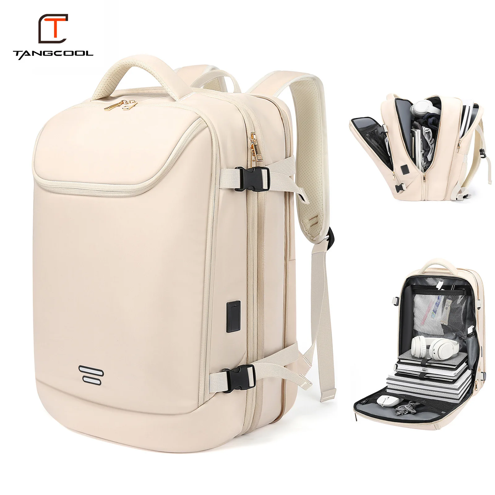 TANGCOOL Expandable Travel Backpack 35-50L Flight Approved Carry On Luggage USB Bag Multi Layer Storage Men Women