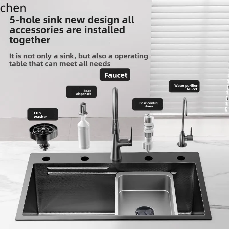 

HXL Embossed Kitchen Sink Large Single Bowl 304 Stainless Steel Sink Vegetable Washing Basin