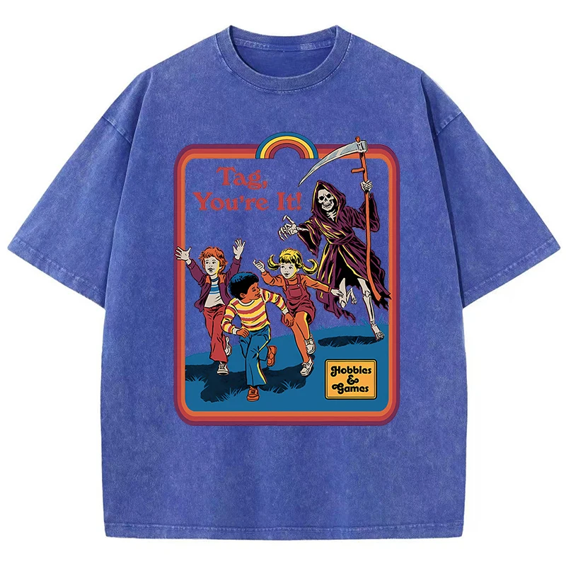 Death Is Chasing Me From Behind Washed Retro Men Women Clothing Casual Tshirt Oversized Tee Breathable Cotton Summer T-Shirt