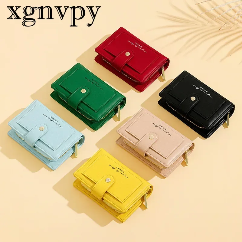 xgnvpy New PU Multi-card Women\'s Short Folding Wallet Zipper Large Capacity with Japan and South Korea Coin Wallet