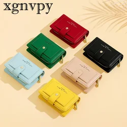 xgnvpy New PU Multi-card Women's Short Folding Wallet Zipper Large Capacity with Japan and South Korea Coin Wallet