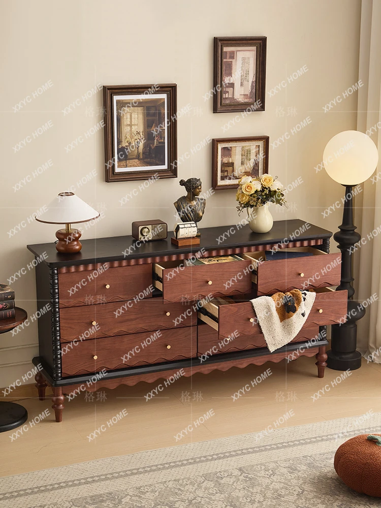 Y Medieval Style All Solid Wood White Wax Wood Bedroom Small Apartment retro Storage Cabinet