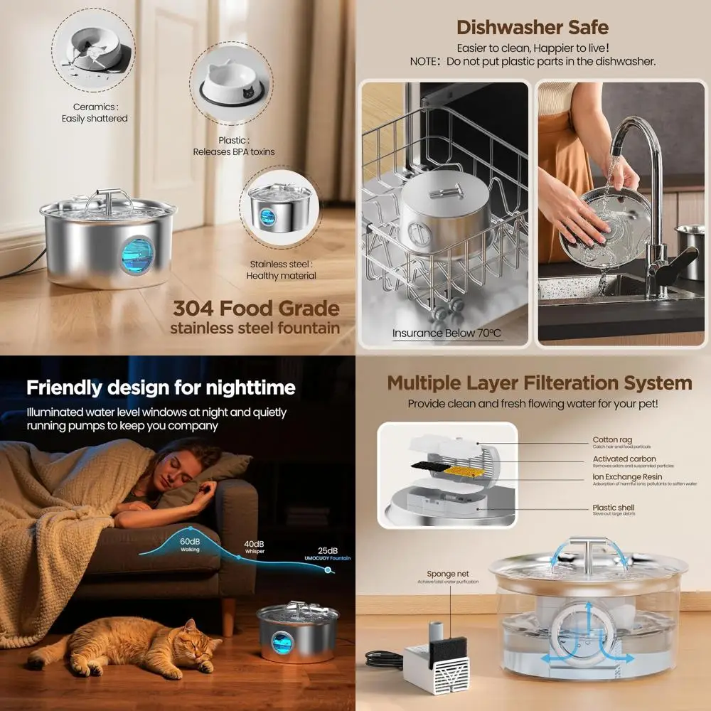 

Фонтан для кошек из нержавеющей стали: 2,6 л Фонтан для кошек для питья - Фонтан для домашних животных в помещении - Автоматическая вода для домашних животных Di