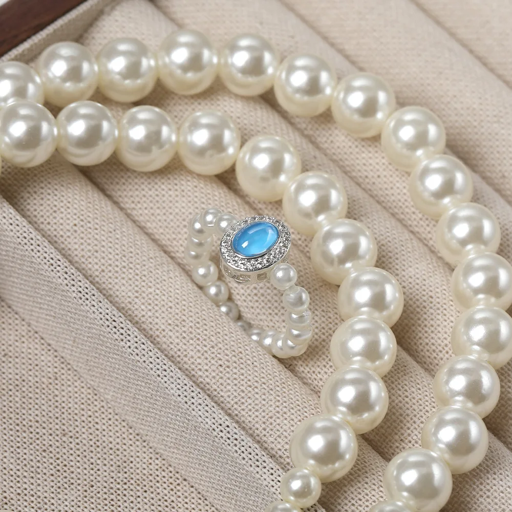 5 Pieces Copper Gold-plated Inlaid with Sea Blue Zircon High-end Bead DIY Pearl Necklace Bracelet Jewelry Accessories Wholesale