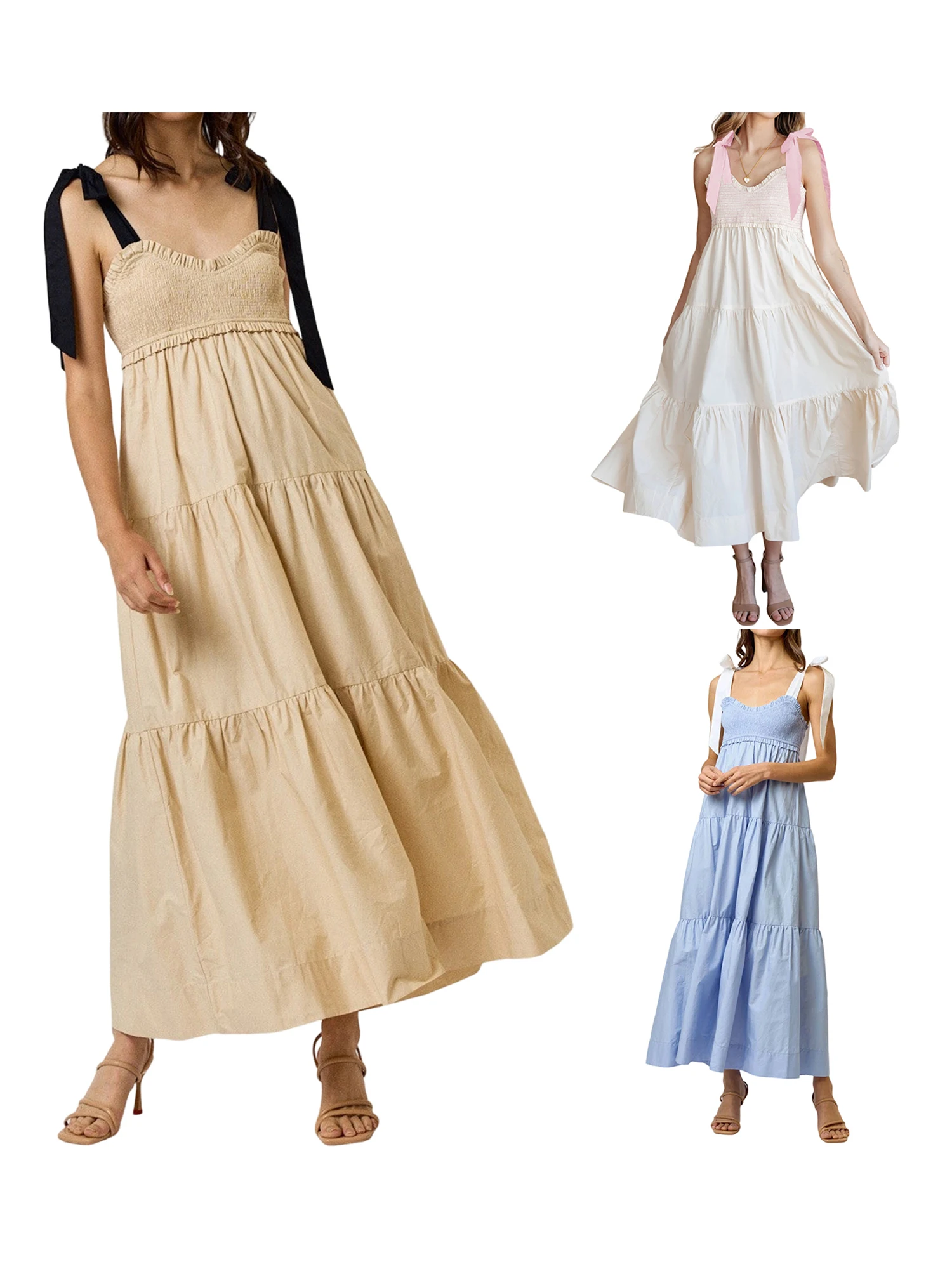 Vestido largo elegante con cuello en V y dobladillo con volantes, sin mangas, vestido de playa con estampado floral bohemio para vacaciones y fiestas