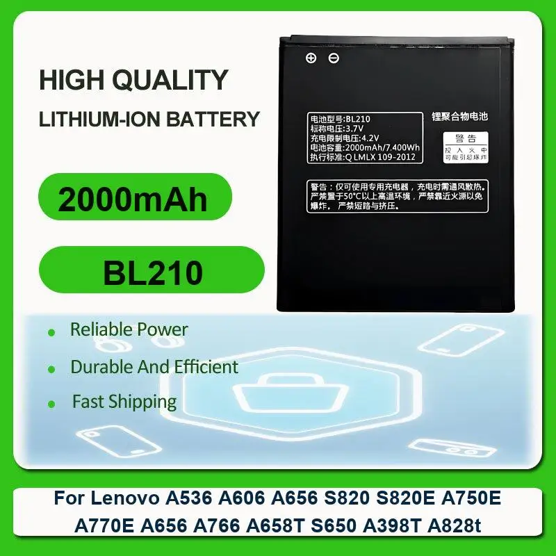Replacement Mobile Phone Battery For Lenovo A536 A606 A656 S820 S820E A750E A770E A656 A766 A658T S650 A398T A828t BL210 2000mAh