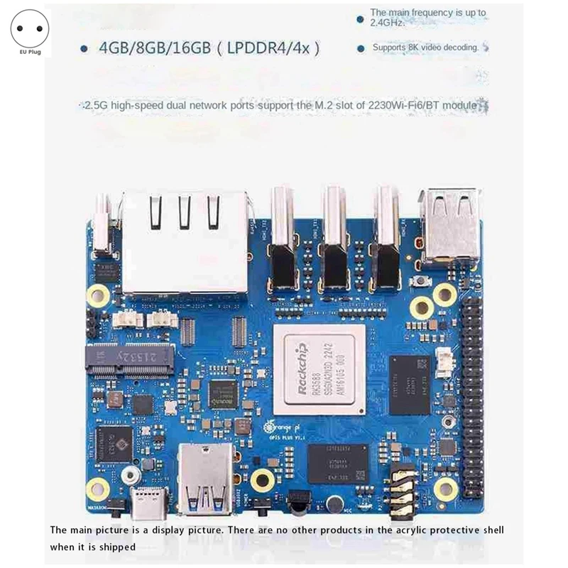 For Orange Peel 5 Plus 16GBRAM 256GB Emmc Module RK3588 Octa-Core Support 8K Video 2.5G Wifi6 Module Replacement EU Plug