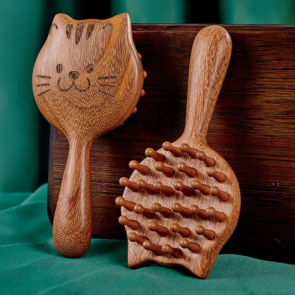 

Sandalwood Cartoon Scalp Massage Comb 28 Coarse Toothed Head Hair Styling Comb Wood Circular Tooth Therapy Scalp Massage Combs