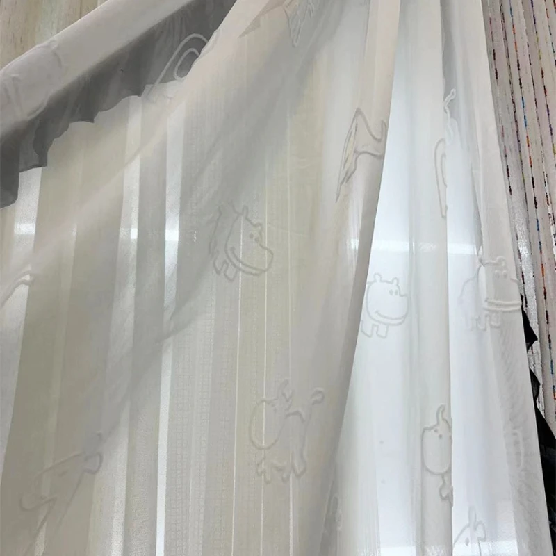 Animal Children's Room Window Tulle Curtains for Living Dining Room Bedroom Luxury Embroidery Custom Size Fashion Elegant