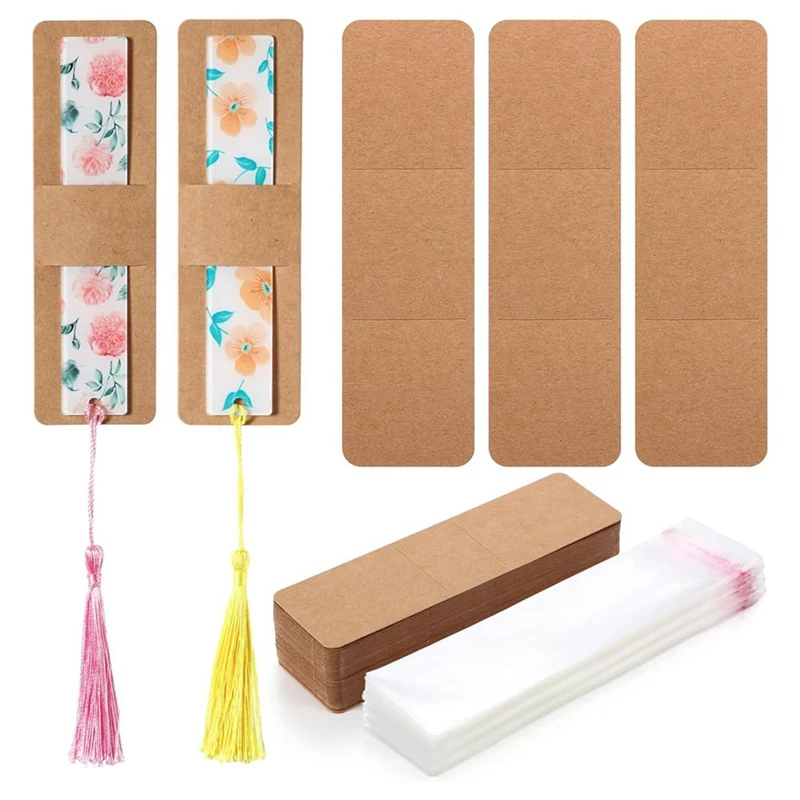 200 Pcs Bookmark Holder Set Kraft Bookmark Sleeves Transparent Self Adhesive Bag DIY Blank Bookmark Cover Durable Easy To Use