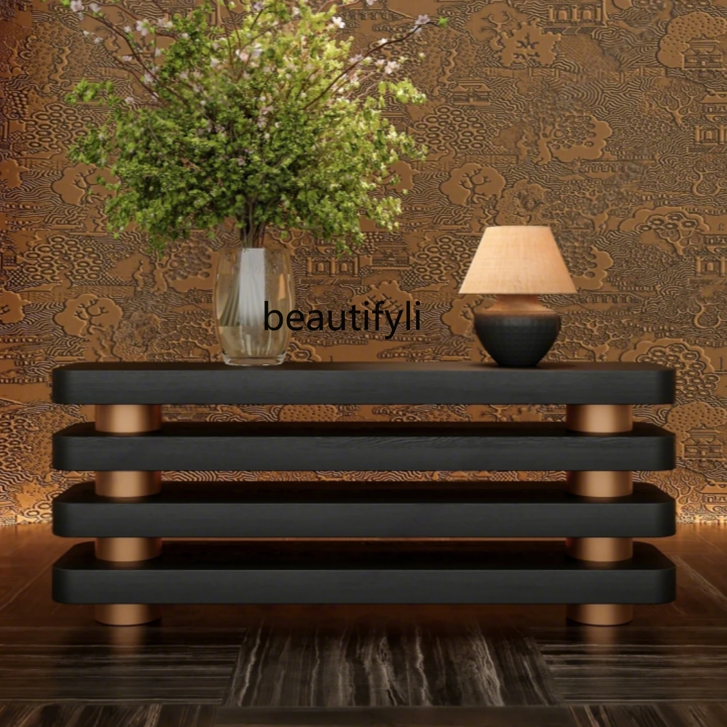 

Vintage Style Lacquered Entryway Console Entryway Living Room Wall-Mounted Storage Decorative Cabinet