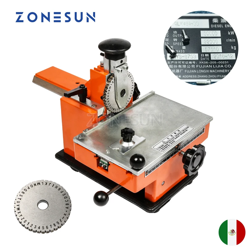 ZONESUN Embossing Machine ZX-360 Metal Sheet Manual Steel  Aluminum Alloy Name Plate Stamping Machine Label Engrave Tool