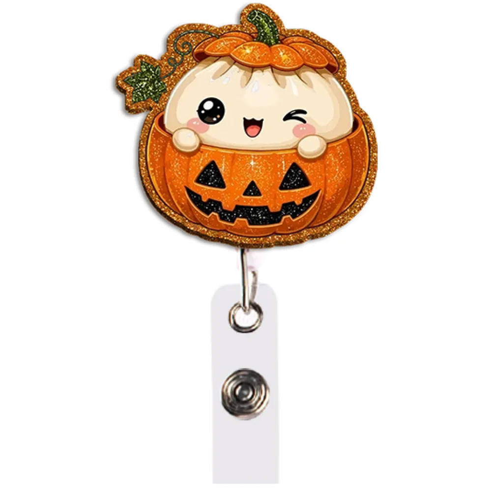 Halloween Candy Badge Reel Retractable ID Holder Pumpkin Witch Hat Bow Spooky Gift for Daily Use Travel