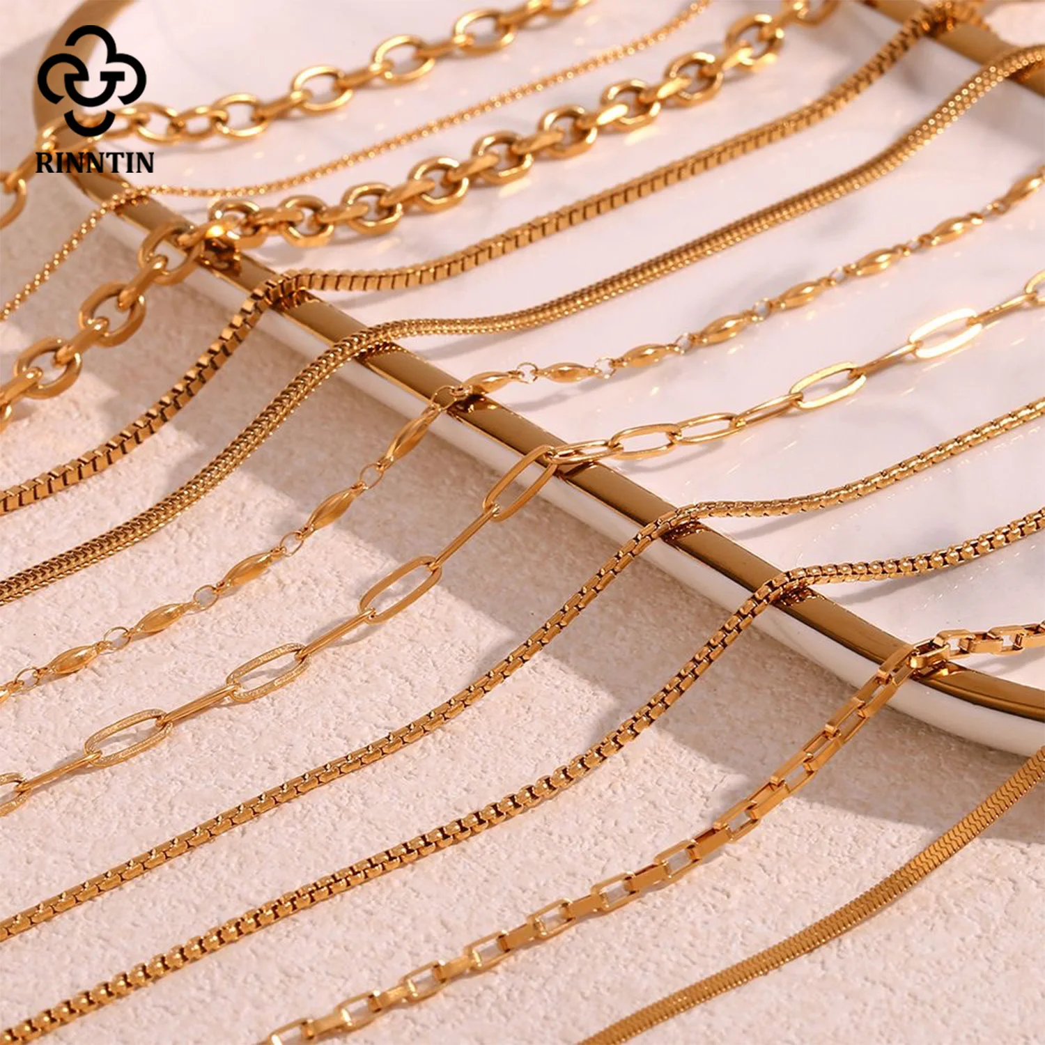 Rinntin Fashion 925 Sterling Silver 14K Gold Link Necklace for Women Wedding Party Classic Neck Chain Jewelry Gift SC1