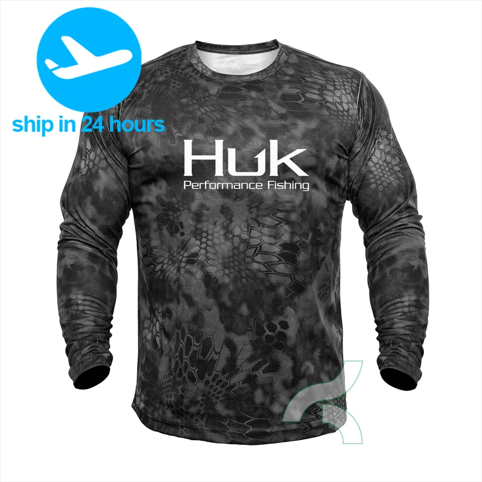 HUK Fishing Shirt UPF 50+ Long Sleeve T-shirt Men's Fitness Train Wear Sun Protection Clothing Breathable Jersey Camisa De Pesca