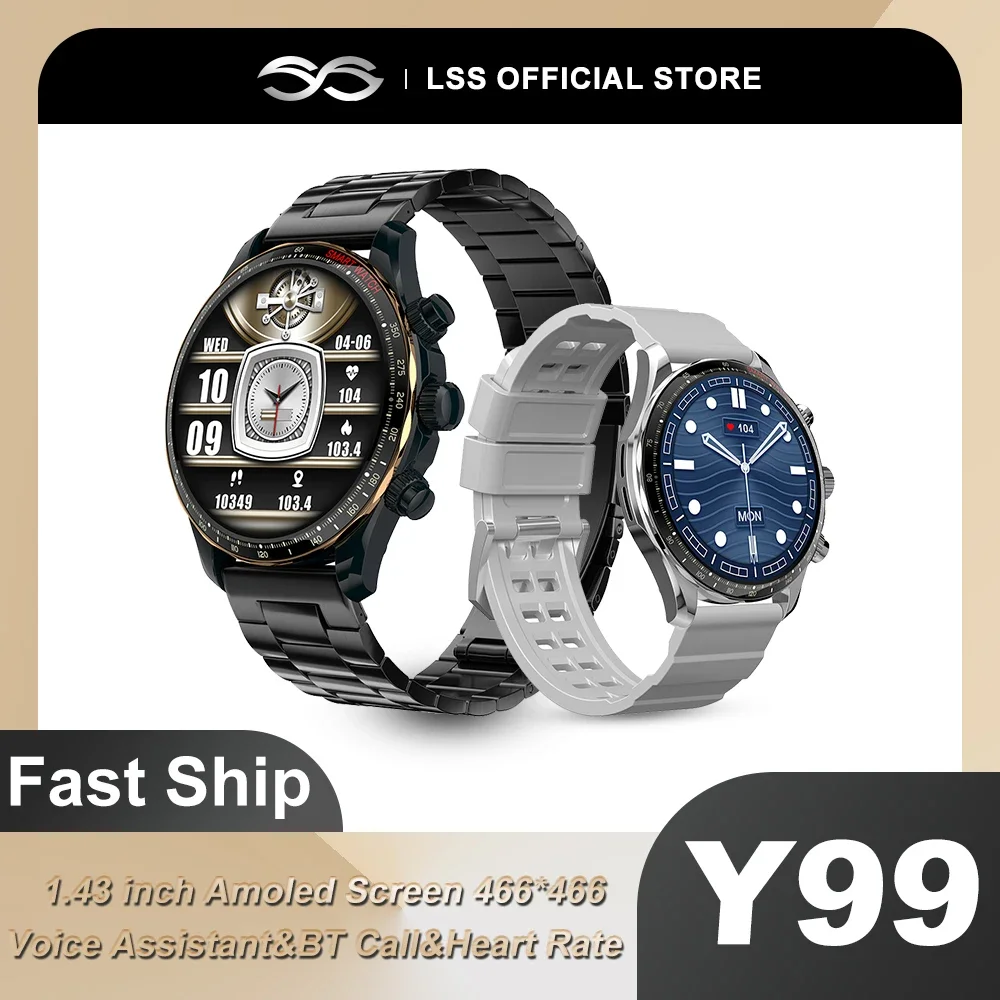 

New Y99 Smart Watch Men 1.43" AMOLED Full Touch Screen Bluetooth Call Smartwatch IP68 Waterproof Sport Fitness Compass Watch