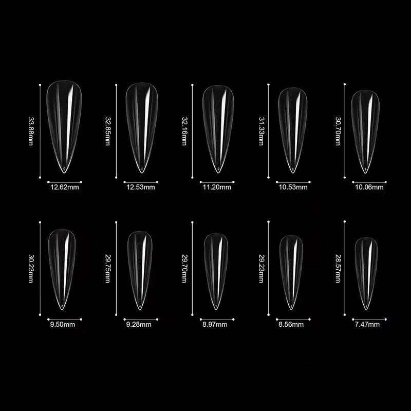 500 Piezas/Caja Tips de Uñas Stiletto Transparentes, Uñas Postizas Acrílicas de Tamaños Variados para DIY Manicura 3