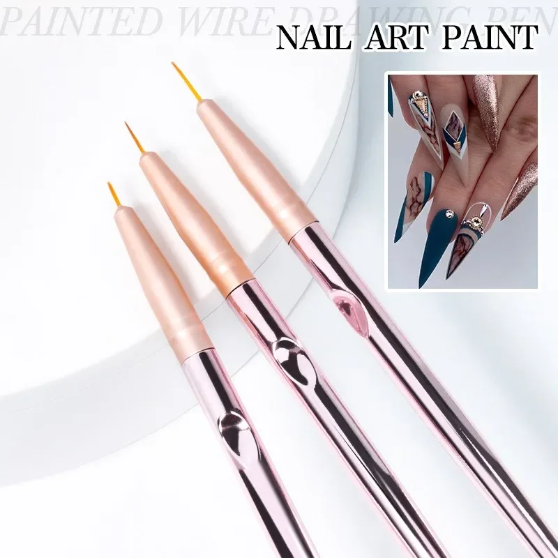 3 pz/set oro rosa nail art linea disegno penna portapenne in metallo testa della penna nylon capelli pennino disegno linea fiore disegno gancio bordo