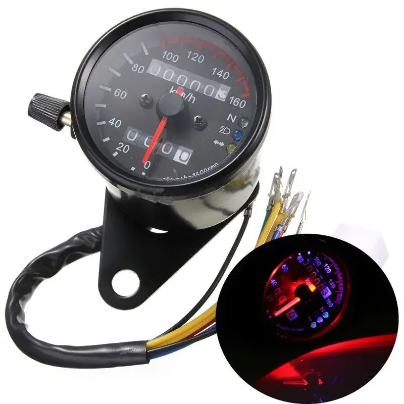 Universal LED Backlight Signal Dual Odometer Speedometer Gauge Motorcycle Custom Cafe Racer Old School Street bike