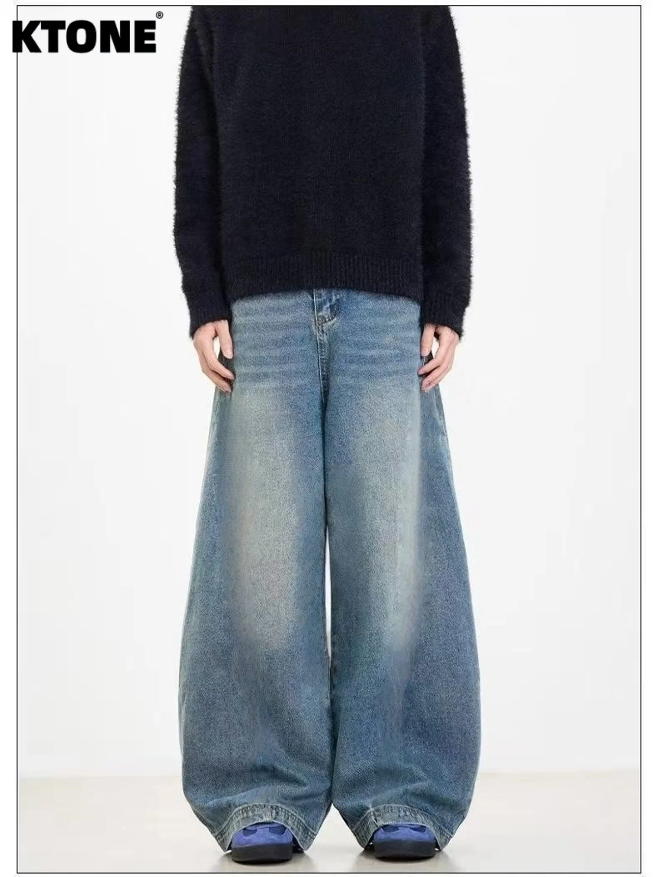 

Minimalist Jeans Men's Blue Baggy Denim Solid Color Drip For Dating No accessories or belts included