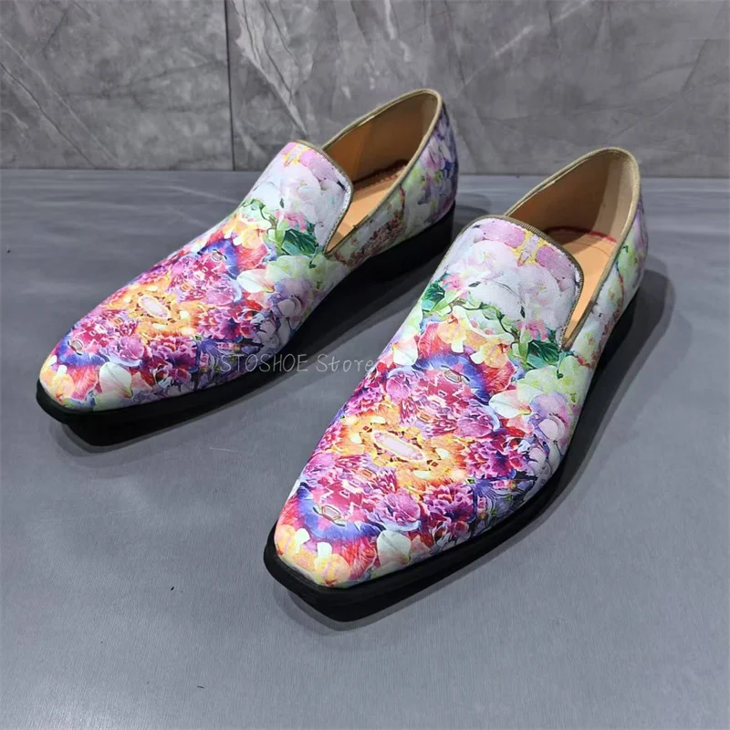 Colorful Print Men's Dress Shoes Pointed Toe Loafers Brand Design Shoes Fashion Casual Business Formal Shoes Big Male Size 48