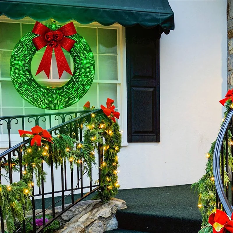 Pre-Lit Outdoor Christmas Wreath Decoration, Christmas Decorations Outdoor Sacred Christmas Wreath With Lights Gold Durable-B51B
