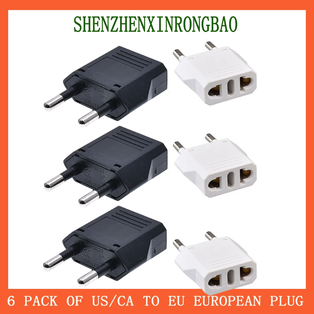 

6pcs EU Plug Adapter Travel Adapter CN US To EU KR Brazil Israel Black/White Power Adapter Electrical Converter Sockets Outlet