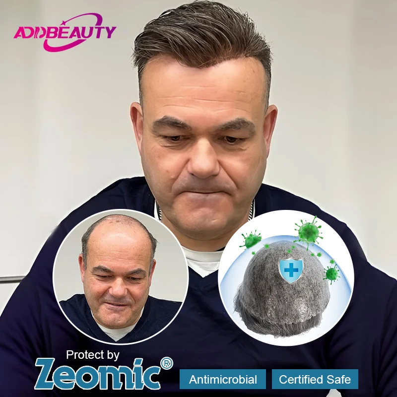 

Антимикробные мужские парики из натуральных волос, тонкая кожа, полный PU 0,12 см, индийский парик из человеческих волос с узлами, натуральный капиллярный протез