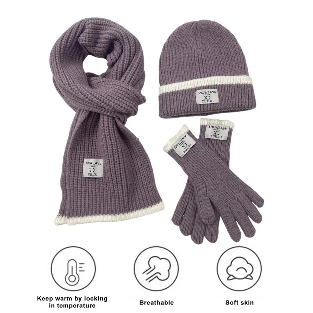 Warm Cozy Winter Accessories 3-piece Winter Knit Set for Men Women Logo Print Hat Touch Screen Gloves Long Scarf with Fleece