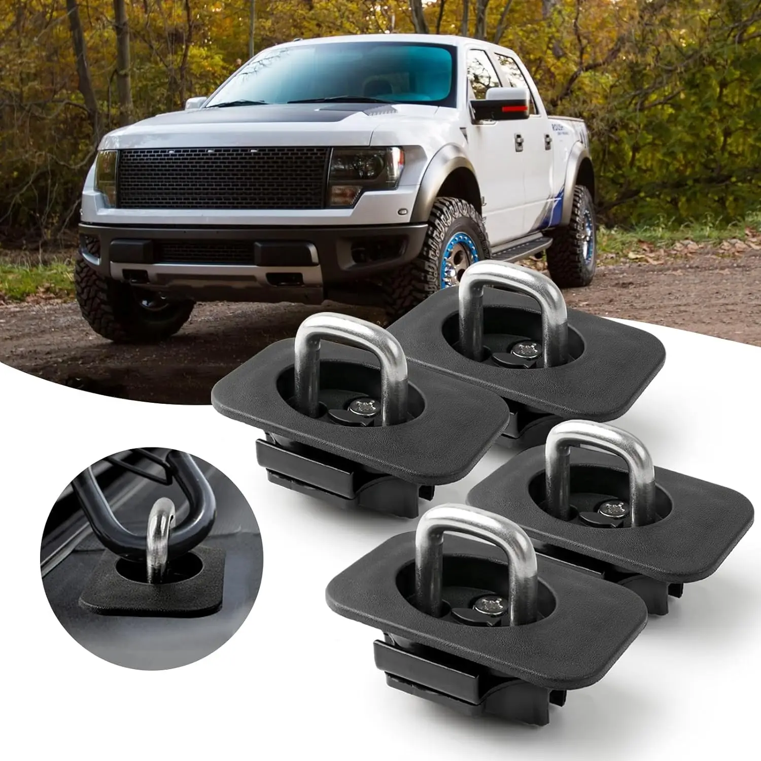 4pcs Tie Down Anchors Retractable Truck Bed D Ring For Ford F150 2015-2023 Raptor F250 F350 Super Duty 2017+