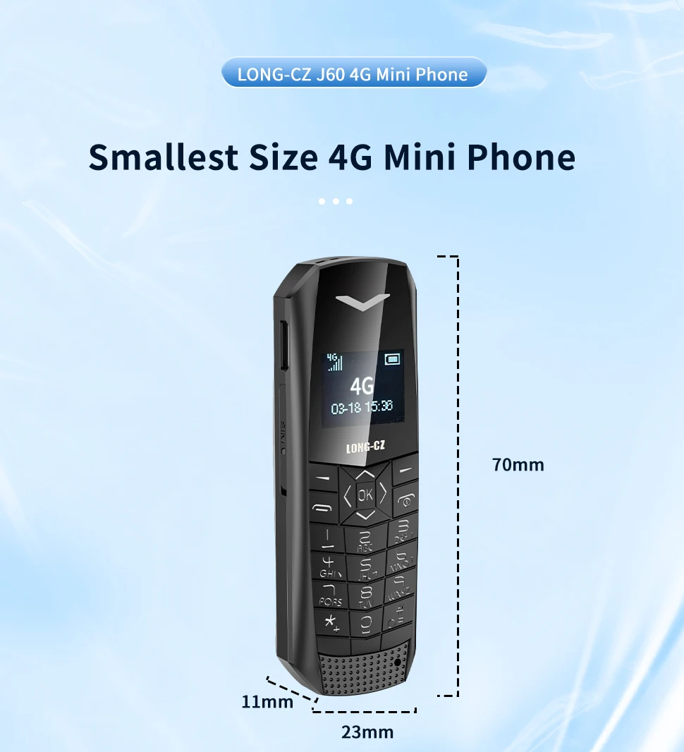 Super Mini Phone J60 4G Network Mobile Phone Wireless Bluetooth Keyboard Pocket Cellphone Alarm Clock SOS MP3 Player Recorder