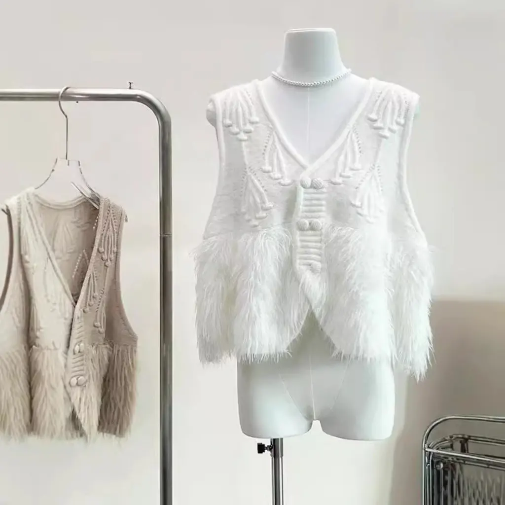 

Элегантный кардиган без рукавов, женский стиль, вязаный жилет, имитация норковых волос, новая мода