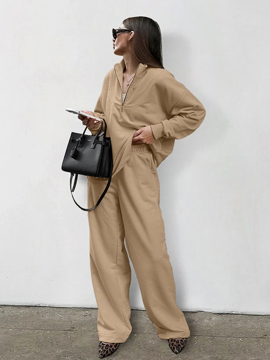 Zipper Long Sleeve Sweatshirt Women Autumn New Stand Collar Pullover+Trouser Suits 2024 Casual Fashion Solid Sport 2 Piece Sets