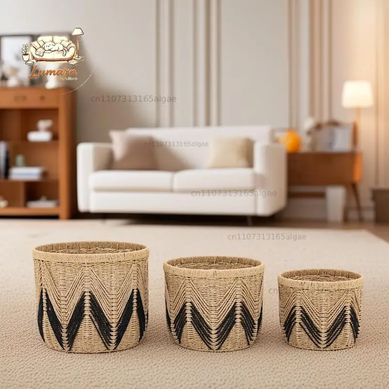 Catsle Nordic style woven paper rope storage basket household sundries sorting basket living room desktop snacks toy basket