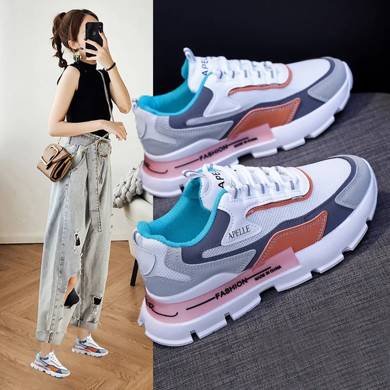 2024 Casual Korean Mesh Breathable Chaussure Femme Sport Sneakers Flats Platform Shoes For Women Ladies Trainers Zapatos Mujer