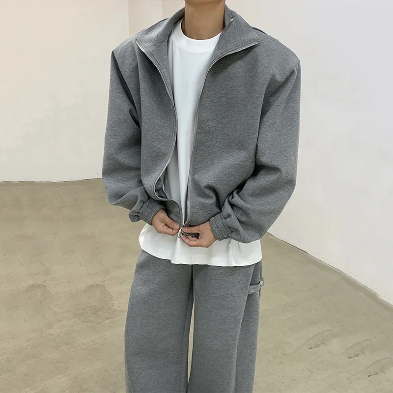 FEWQ Trendy Men\'s Casual Sports Suit Cardigan Hoodie Loose Straight Leg Wide Leg Pants 2024 Solid Color Korean Fashion 24X8302