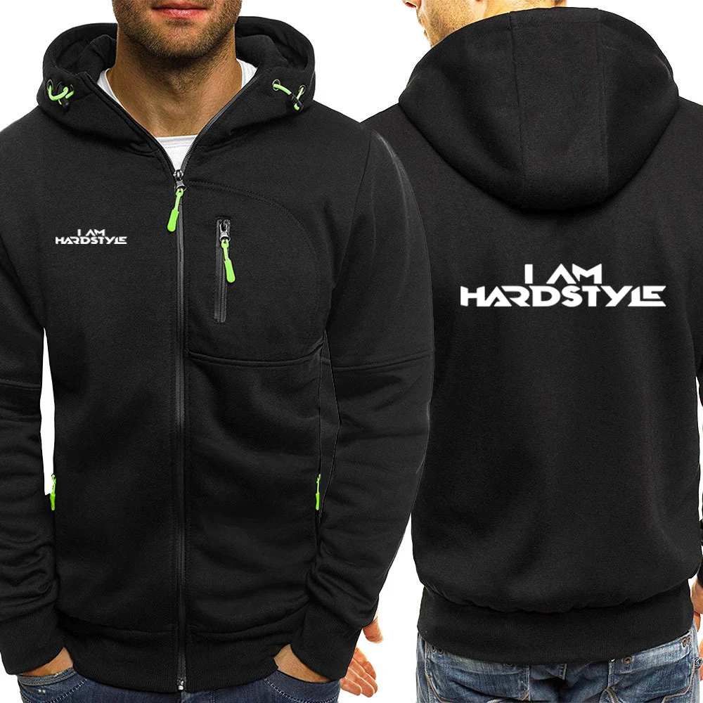 2024 Spring Autumn New I Am Hardstyle Logo Print Zipper Slim Fit Hooded Sweatshirt Men's Popular Long Sleeve Comfortable Hoodies